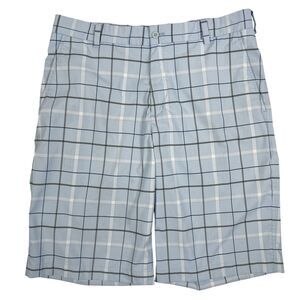 Nike Golf Shorts Men’s 34 Blue Gray Plaid Flat Front 12” Inseam Mid Rise